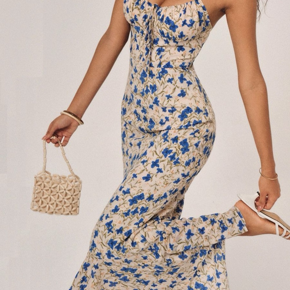 Commense Blue and Cream Floral Maxi Dress